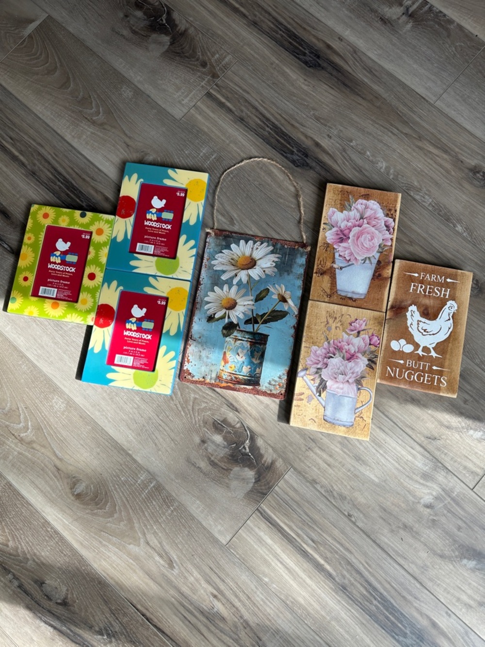 Floral Wall Art Signs & Frames- Daisies & Pink Roses Country Kitchen Set